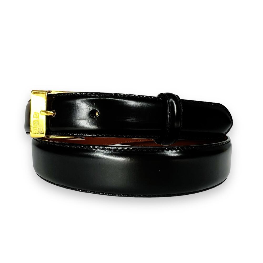 Ralph Lauren Black Leather Belt with Gold Buckle